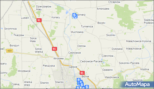 mapa Ostrów gmina Ozorków, Ostrów gmina Ozorków na mapie Targeo