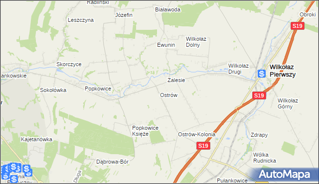 mapa Ostrów gmina Wilkołaz, Ostrów gmina Wilkołaz na mapie Targeo