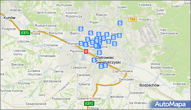 mapa Ostrowiec Świętokrzyski, Ostrowiec Świętokrzyski na mapie Targeo