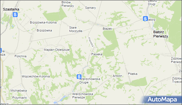 mapa Pasieka gmina Modliborzyce, Pasieka gmina Modliborzyce na mapie Targeo