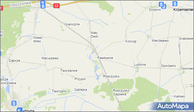 mapa Pawłowice gmina Krzemieniewo, Pawłowice gmina Krzemieniewo na mapie Targeo
