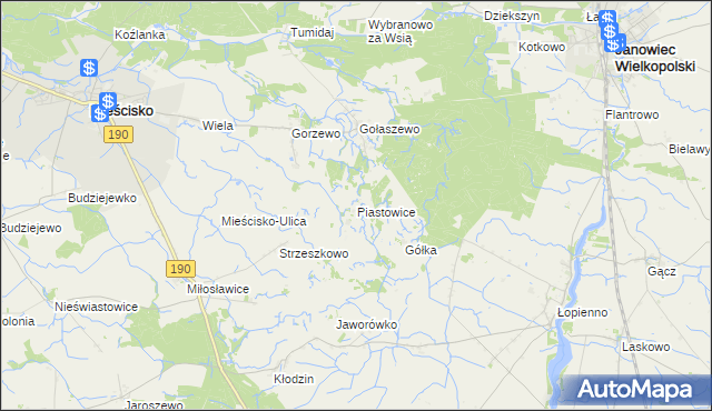 mapa Piastowice gmina Mieścisko, Piastowice gmina Mieścisko na mapie Targeo