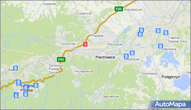 mapa Piechowice powiat jeleniogórski, Piechowice powiat jeleniogórski na mapie Targeo
