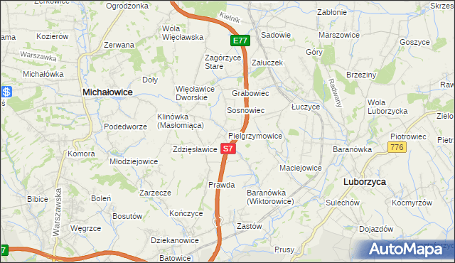 mapa Pielgrzymowice gmina Michałowice, Pielgrzymowice gmina Michałowice na mapie Targeo