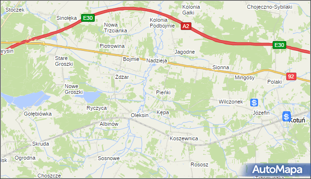 mapa Pieńki gmina Kotuń, Pieńki gmina Kotuń na mapie Targeo