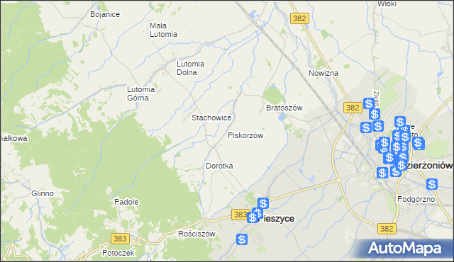 mapa Piskorzów gmina Pieszyce, Piskorzów gmina Pieszyce na mapie Targeo