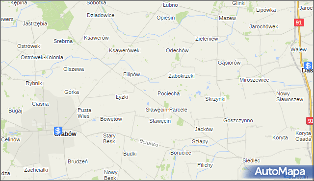 mapa Pociecha gmina Grabów, Pociecha gmina Grabów na mapie Targeo