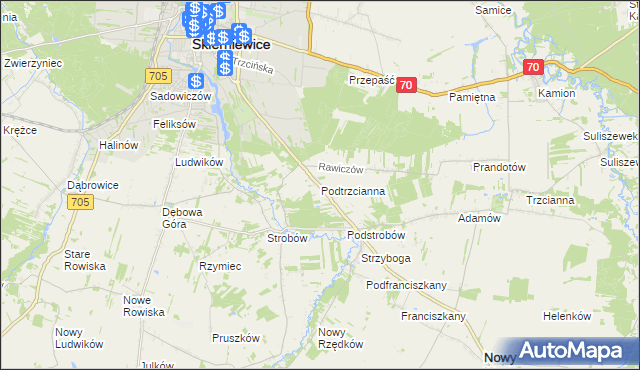 mapa Podtrzcianna, Podtrzcianna na mapie Targeo