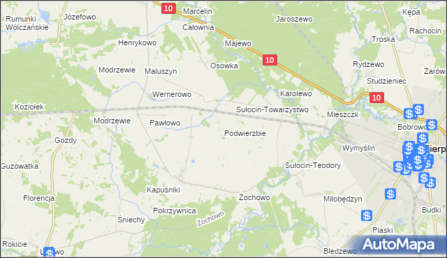 mapa Podwierzbie gmina Sierpc, Podwierzbie gmina Sierpc na mapie Targeo