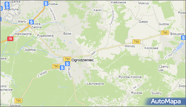 mapa Podzamcze gmina Ogrodzieniec, Podzamcze gmina Ogrodzieniec na mapie Targeo