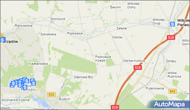 mapa Popkowice Księże, Popkowice Księże na mapie Targeo