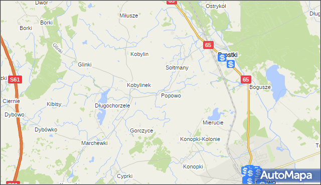 mapa Popowo gmina Prostki, Popowo gmina Prostki na mapie Targeo
