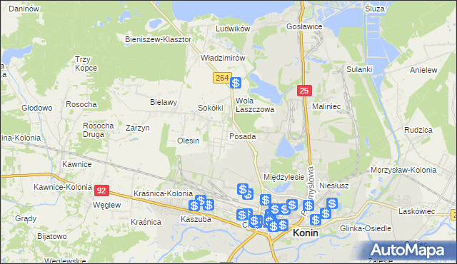 mapa Posada gmina Kazimierz Biskupi, Posada gmina Kazimierz Biskupi na mapie Targeo