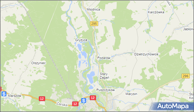 mapa Pożarów gmina Żagań, Pożarów gmina Żagań na mapie Targeo
