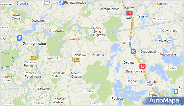 mapa Pruchna, Pruchna na mapie Targeo