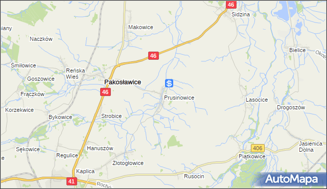 mapa Prusinowice gmina Pakosławice, Prusinowice gmina Pakosławice na mapie Targeo