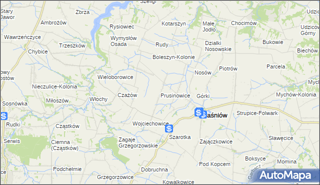 mapa Prusinowice gmina Waśniów, Prusinowice gmina Waśniów na mapie Targeo