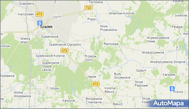 mapa Przybyłów gmina Szadek, Przybyłów gmina Szadek na mapie Targeo