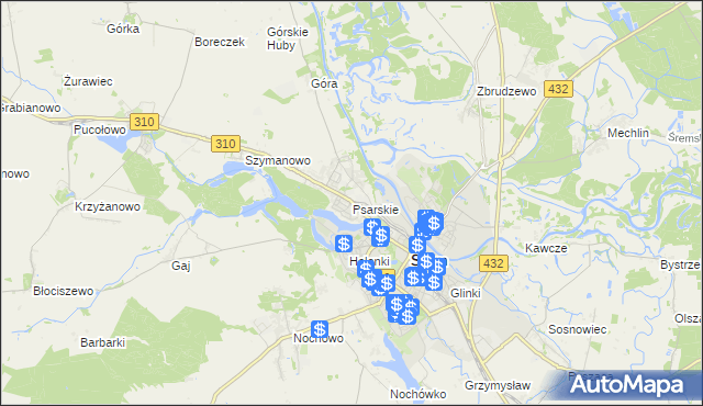 mapa Psarskie gmina Śrem, Psarskie gmina Śrem na mapie Targeo