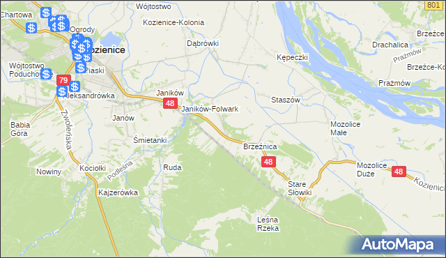 mapa Psary gmina Kozienice, Psary gmina Kozienice na mapie Targeo