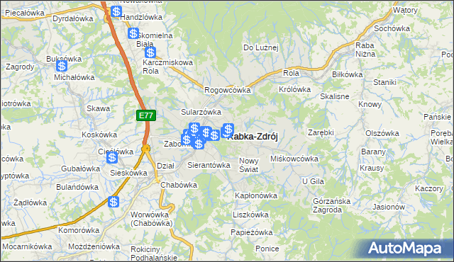 mapa Rabka-Zdrój, Rabka-Zdrój na mapie Targeo