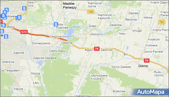 mapa Radlin gmina Górno, Radlin gmina Górno na mapie Targeo