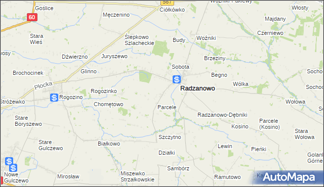 mapa Radzanowo-Lasocin, Radzanowo-Lasocin na mapie Targeo