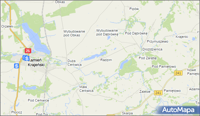 mapa Radzim gmina Kamień Krajeński, Radzim gmina Kamień Krajeński na mapie Targeo
