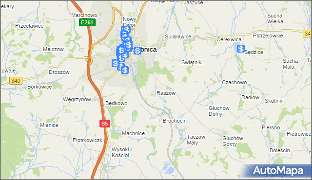 mapa Raszów gmina Trzebnica, Raszów gmina Trzebnica na mapie Targeo