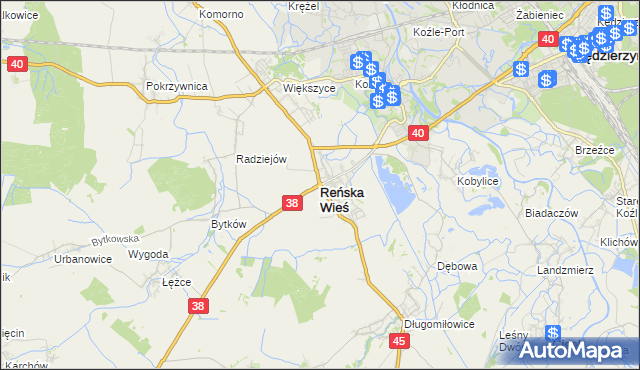 mapa Reńska Wieś powiat kędzierzyńsko-kozielski, Reńska Wieś powiat kędzierzyńsko-kozielski na mapie Targeo