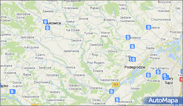 mapa Rogi gmina Podegrodzie, Rogi gmina Podegrodzie na mapie Targeo