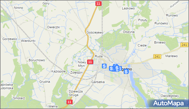 mapa Ruda gmina Rogoźno, Ruda gmina Rogoźno na mapie Targeo