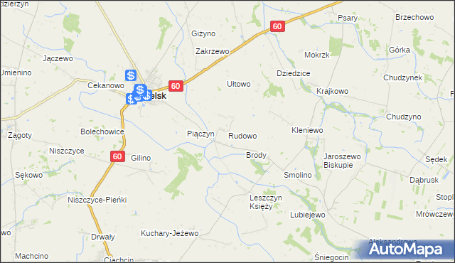 mapa Rudowo gmina Bielsk, Rudowo gmina Bielsk na mapie Targeo