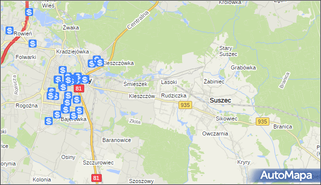 mapa Rudziczka gmina Suszec, Rudziczka gmina Suszec na mapie Targeo