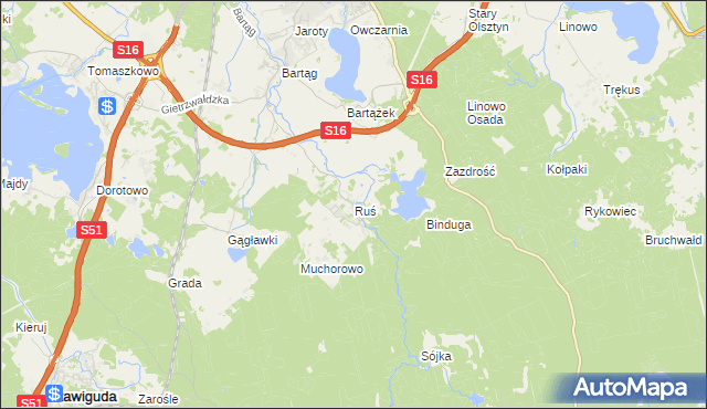 mapa Ruś gmina Stawiguda, Ruś gmina Stawiguda na mapie Targeo