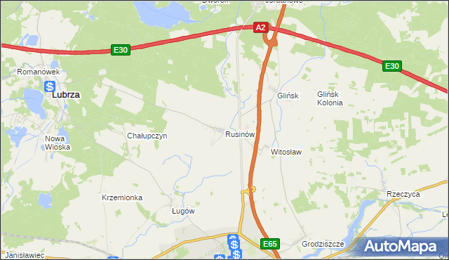 mapa Rusinów gmina Świebodzin, Rusinów gmina Świebodzin na mapie Targeo