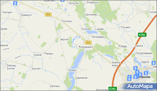 mapa Rybojedzko gmina Stęszew, Rybojedzko gmina Stęszew na mapie Targeo