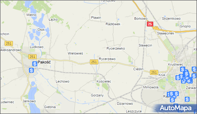 mapa Rycerzewo gmina Pakość, Rycerzewo gmina Pakość na mapie Targeo