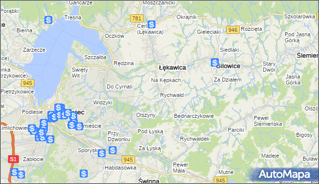 mapa Rychwałd gmina Gilowice, Rychwałd gmina Gilowice na mapie Targeo