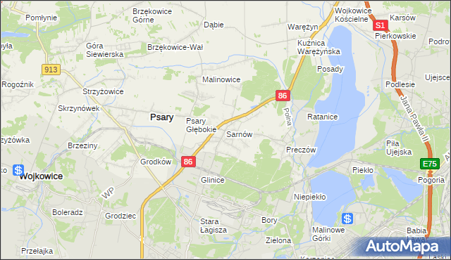 mapa Sarnów gmina Psary, Sarnów gmina Psary na mapie Targeo