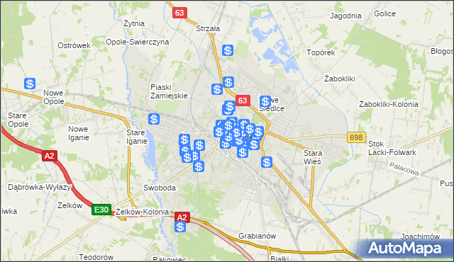 mapa Siedlce, Siedlce na mapie Targeo