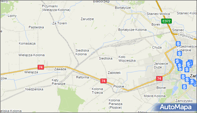 mapa Siedliska gmina Zamość, Siedliska gmina Zamość na mapie Targeo