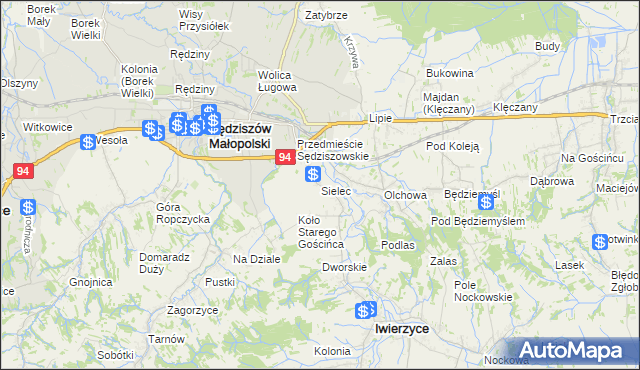 mapa Sielec gmina Iwierzyce, Sielec gmina Iwierzyce na mapie Targeo