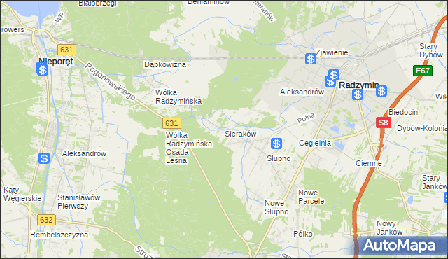 mapa Sieraków gmina Radzymin, Sieraków gmina Radzymin na mapie Targeo