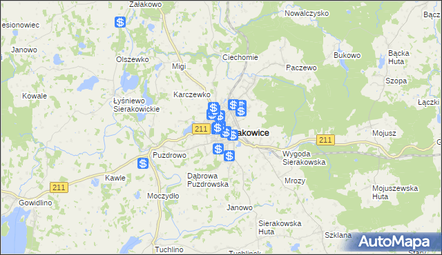 mapa Sierakowice powiat kartuski, Sierakowice powiat kartuski na mapie Targeo