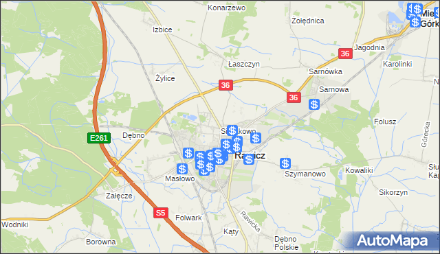 mapa Sierakowo gmina Rawicz, Sierakowo gmina Rawicz na mapie Targeo