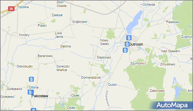 mapa Śląskowo gmina Jutrosin, Śląskowo gmina Jutrosin na mapie Targeo