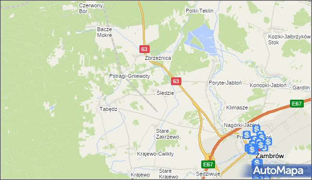 mapa Śledzie gmina Zambrów, Śledzie gmina Zambrów na mapie Targeo