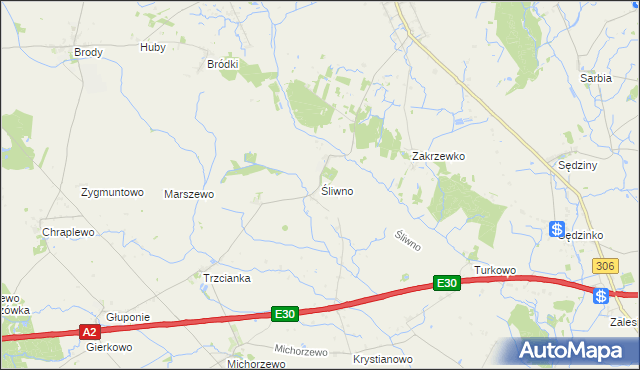 mapa Śliwno gmina Kuślin, Śliwno gmina Kuślin na mapie Targeo