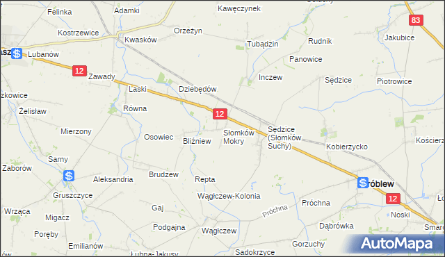 mapa Słomków Mokry, Słomków Mokry na mapie Targeo